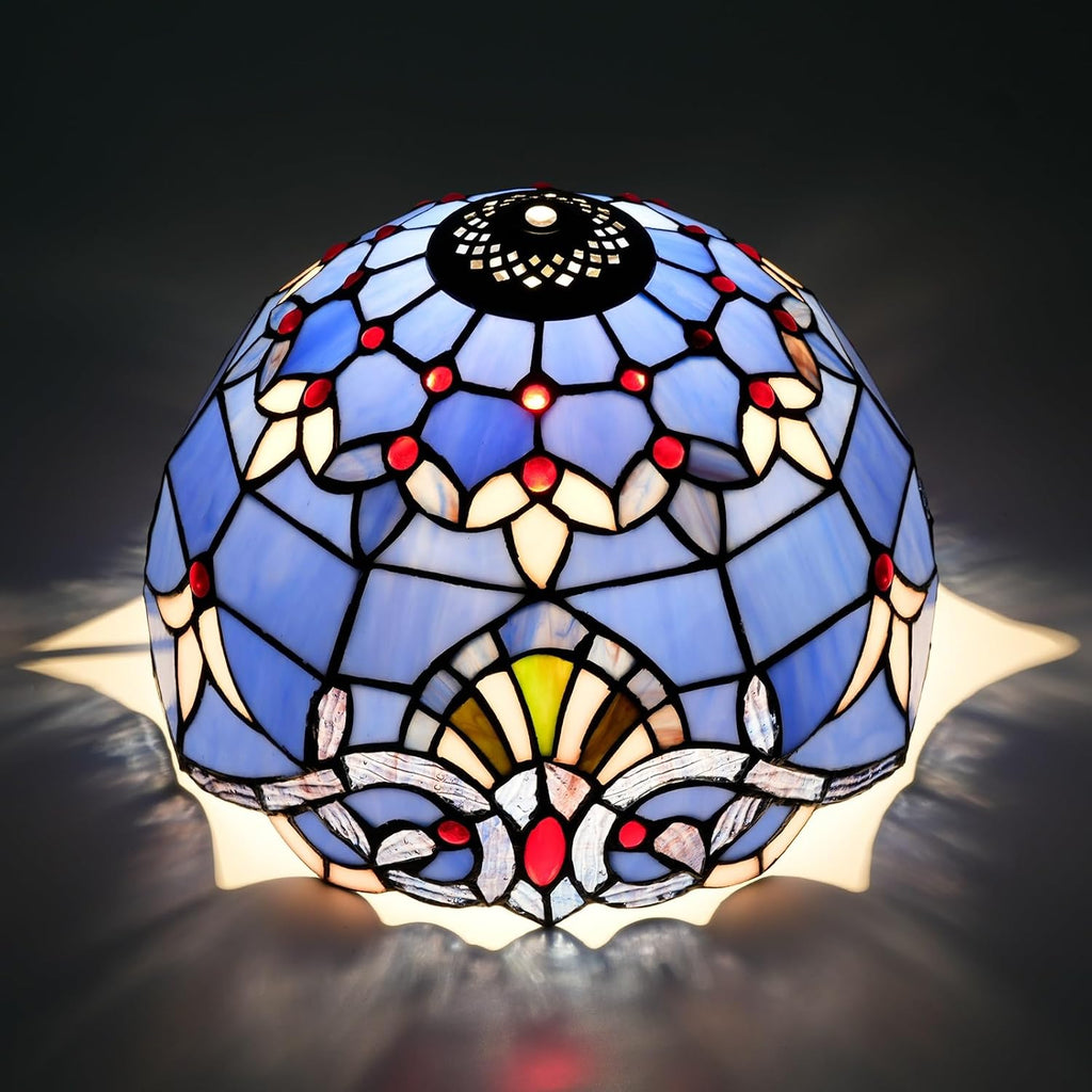Tiffany Style Lamp Shade, 12 Inch Blue Baroque Stained Glass Lamp Shade Replacement Vintage Lamp Cover Accessories Fit for Table Lamp Pendant Light Ceiling Light