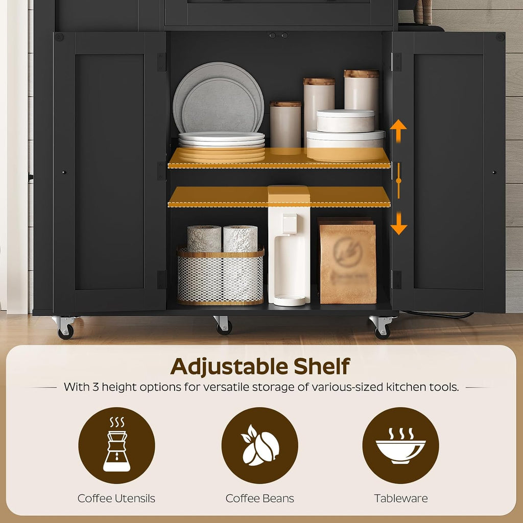YATINEY Kitchen Island with Storage, Mobile Rolling Cart with Trash Can Storage, Kitchen Island on Wheels, Rolling Island Table with Charging Station, Spice Rack, for Kitchen, Rustic Brown ZD02UBR
