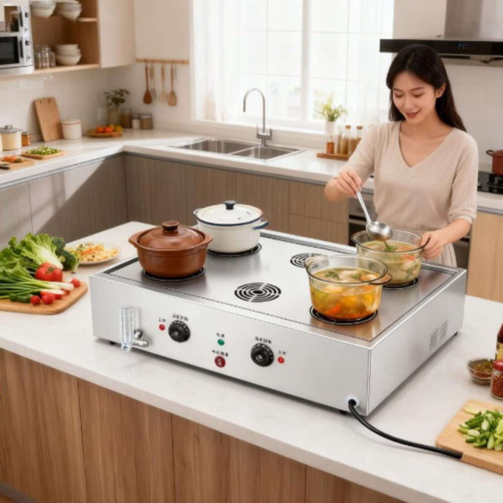 Temperature Control Large Capacity Bun Steamer, Multifunction Commercial Home Kitchen Appliance Electric Steam Pot Dry Boiling Alarm for Breakfast Shop, School,6 Holes