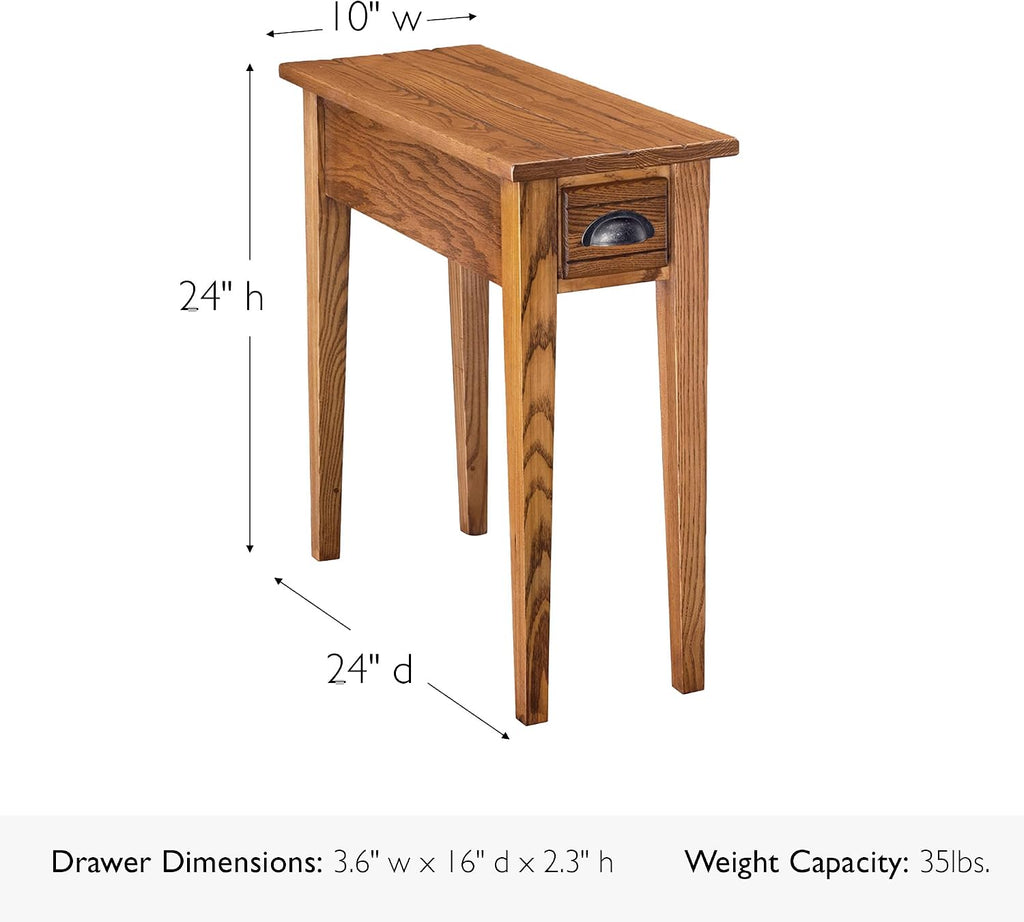 One Drawer Bin Pull Narrow Side Table, Solid Wood, Candleglow Brown, Perfect for Living Rooms, Bedrooms, and Small Spaces – Leick Home, 9010