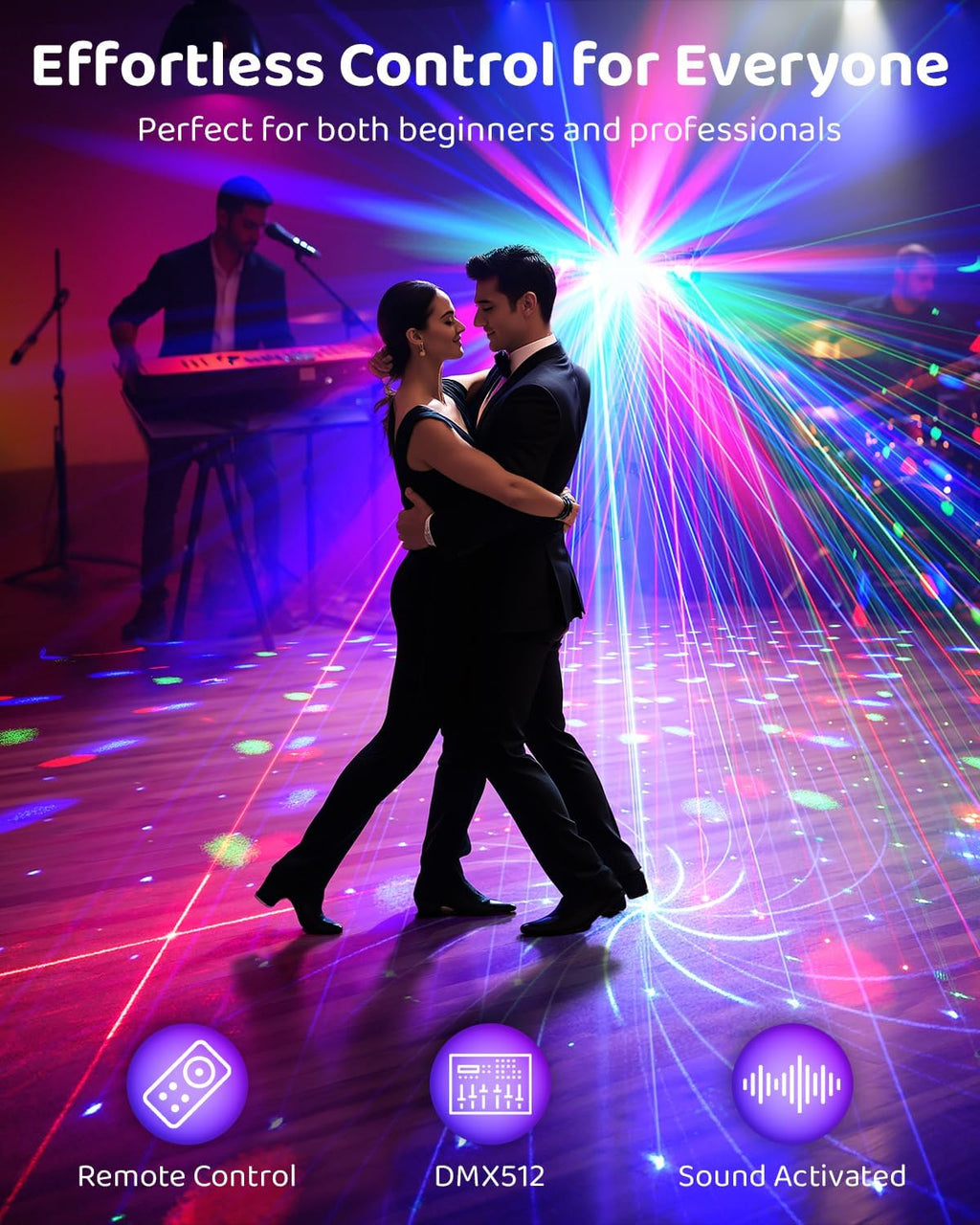 Telbum DJ Lights with Stand, 7 in 1 DJ Light for Party, DMX & Sound Activated Laser Light Show, Disco Ball & UV Strobe Effect Stage Lights Package for Gig Bar Band Events Wedding Christmas