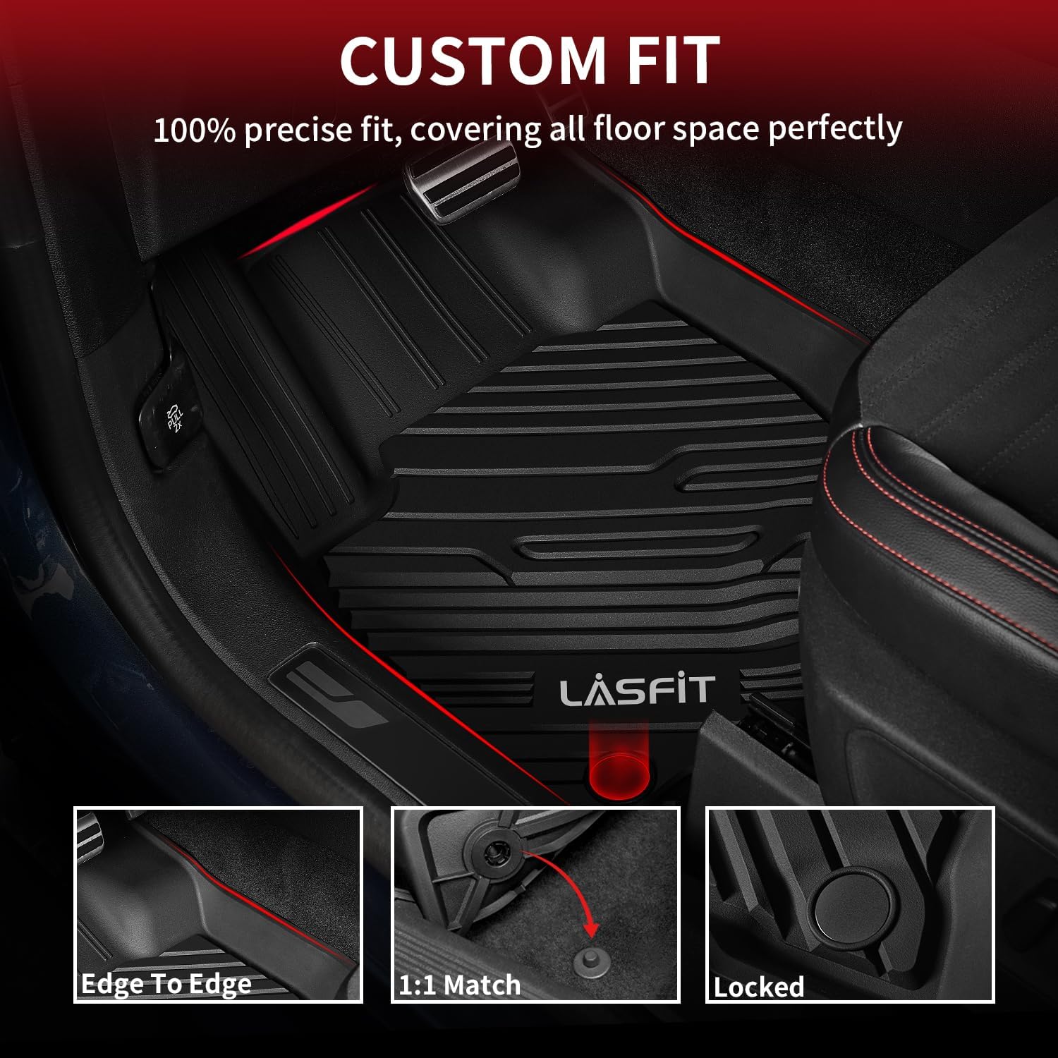 LASFIT Floor Mats for Ford Bronco Sport 2026 2025 2024 2023 2022 2021 Carpet Floor All Weather Protector Custom Fit TPE Car Liners, No Sliding, No Curling
