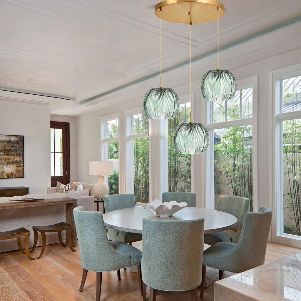 Cluster Chandelier Lights,Gold Green Chandeliers Glass Globe Hanging Pendant Light Fixture Classic Green Shade Adjustable Height Mid Century Modern Sputnik Chandelier Dining Room