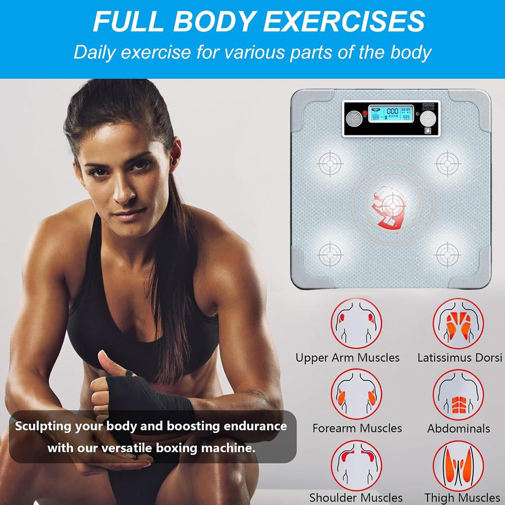 Music Boxing Machine for Adults and Kids, Home Wall Music Boxing Pad,Electric Boxing Target White Light Flashing,Silver