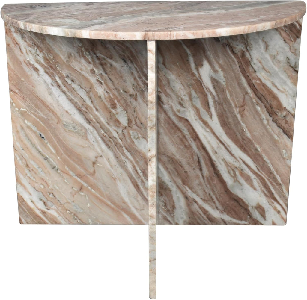 JONATHAN Y MTB1109A Patrice 20' Art Deco Minimalist Natural Marble Handmade Demilune Side Table, Side Table for Living Room, Bedroom, Bathroom, Pink/Beige/White