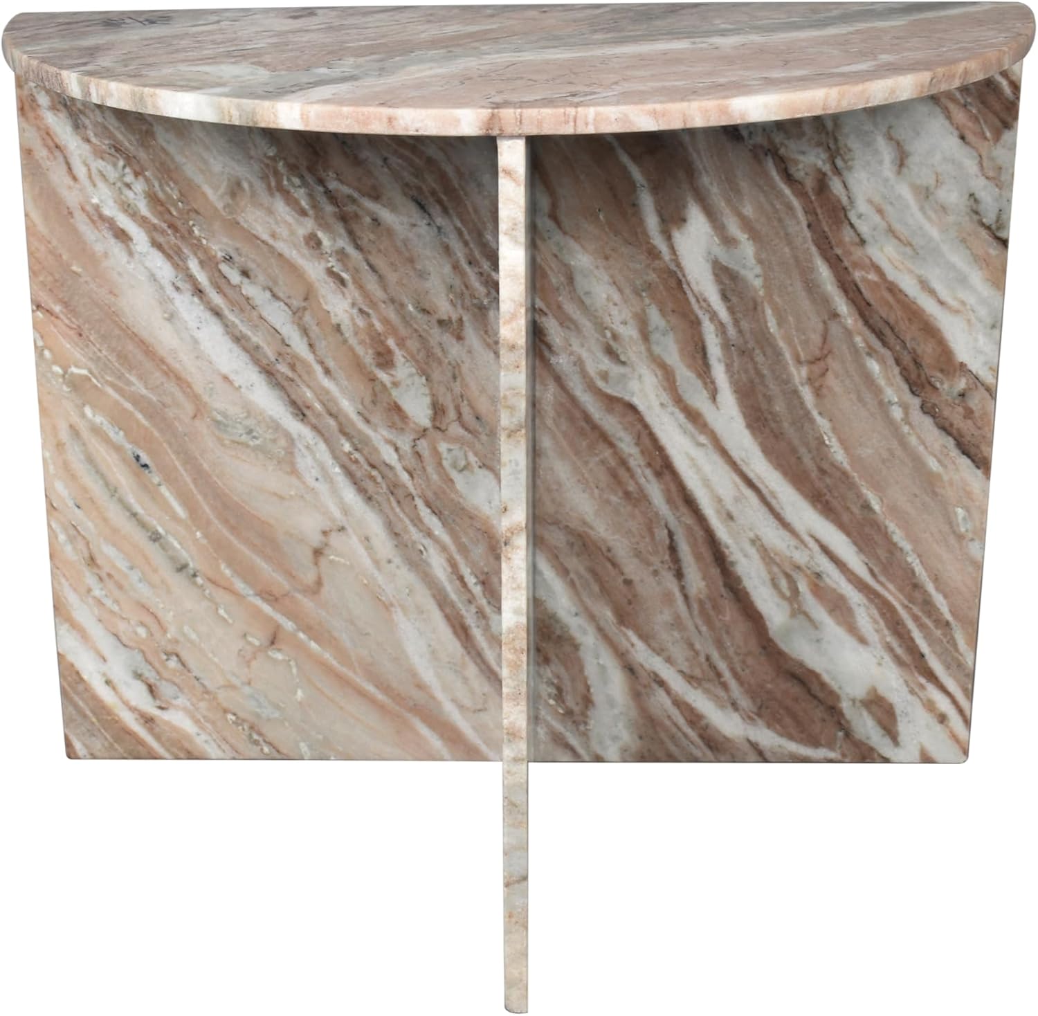 JONATHAN Y MTB1109A Patrice 20' Art Deco Minimalist Natural Marble Handmade Demilune Side Table, Side Table for Living Room, Bedroom, Bathroom, Pink/Beige/White