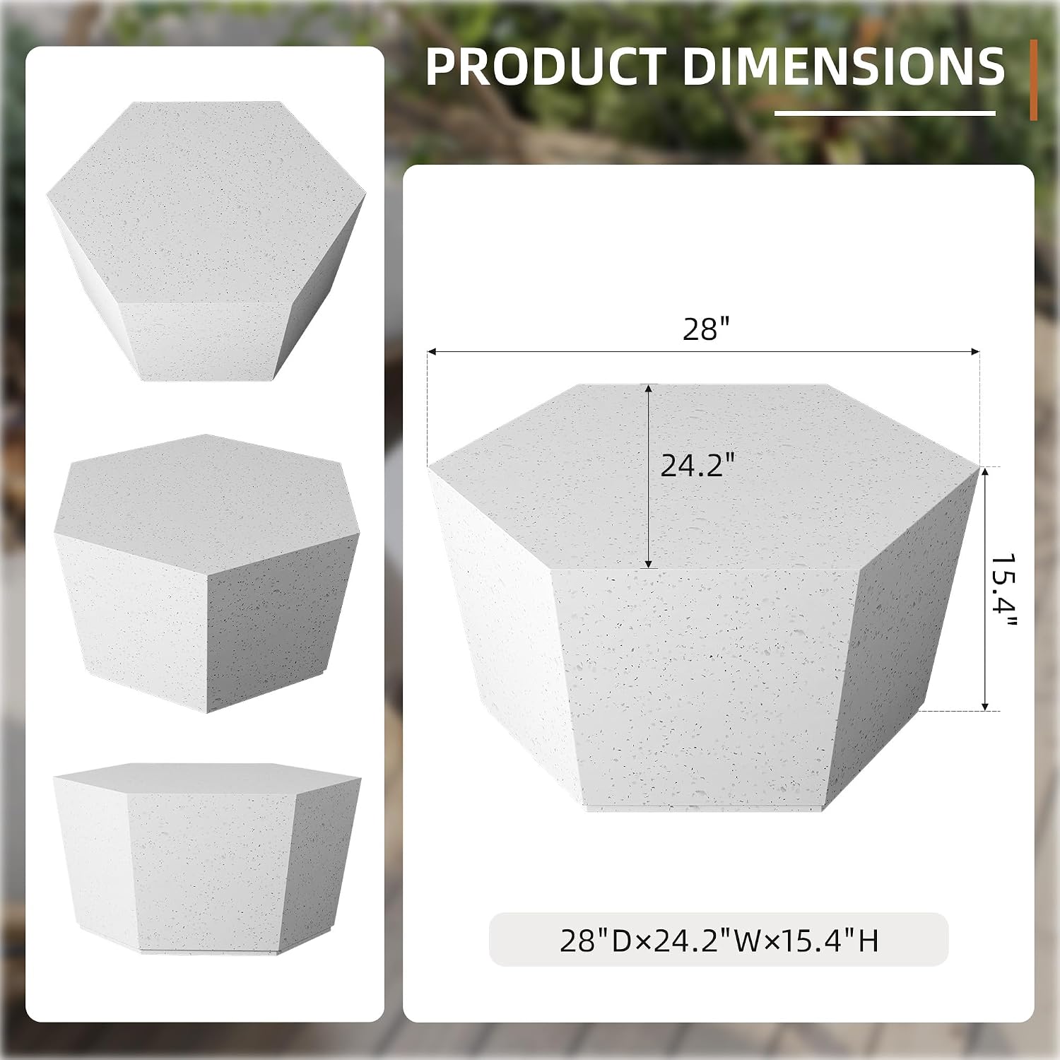 UPHA 28' Hexagon Outdoor Coffee Table, Modern Hollow Concrete Patio Table, Small Minimalist Low Accent Table for Living Room, Balcony, Deck, Backyard, Off-White