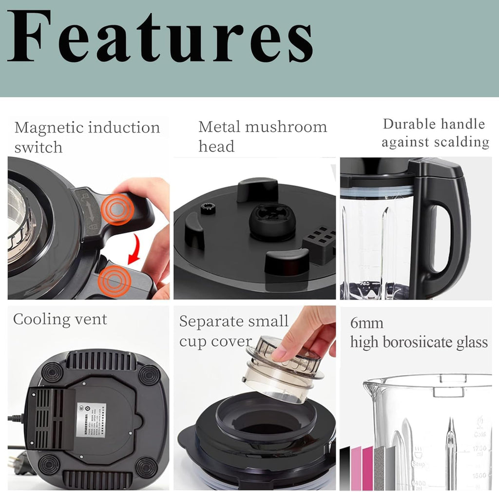 Food Processor Blender Combo, 60oz 1200W All-in-One Kitchen Machine | 9 Programs, 12H Preset, Self-Cleaning, Grinding, Chopping, Mixing, Shakes, Hot Soups