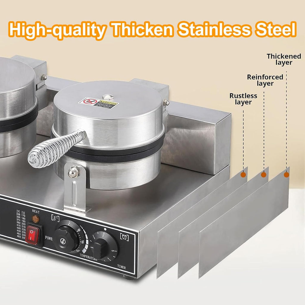 Electric Waffles Maker Machine | Nonstick Waffle Making Machine | Home Appliance Breakfast Dessert Frying Pan | Small Fried Eggs Waffle Maker | for Snack Bar/Cafe,DoubleHead