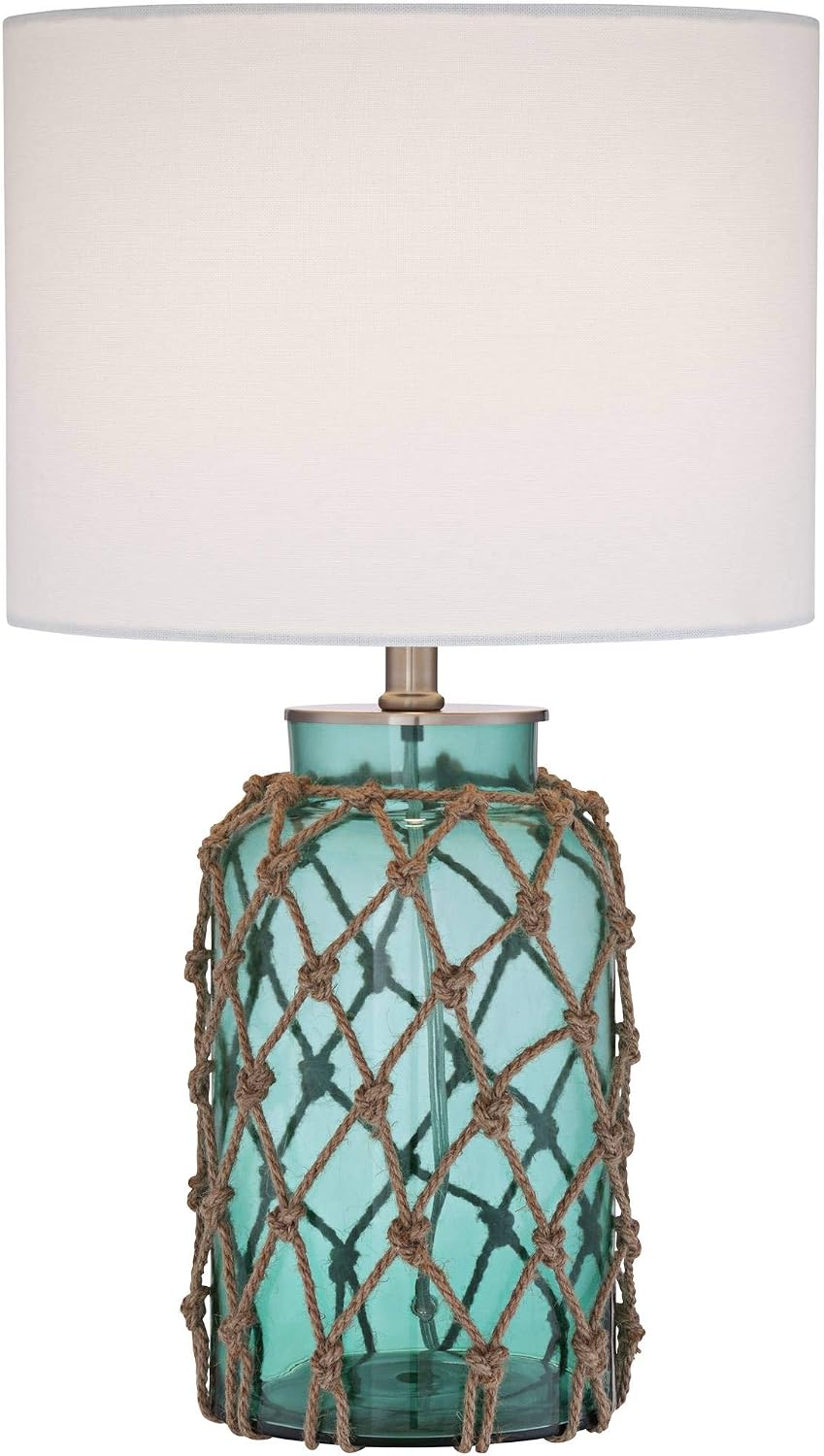 360 Lighting Crosby Cottage Accent Table Lamps 22.5' High Set of 2 Natural Coastal Blue Green Rope Net Off White Drum Shade Decor for Living Room Bedroom House Bedside Nightstand