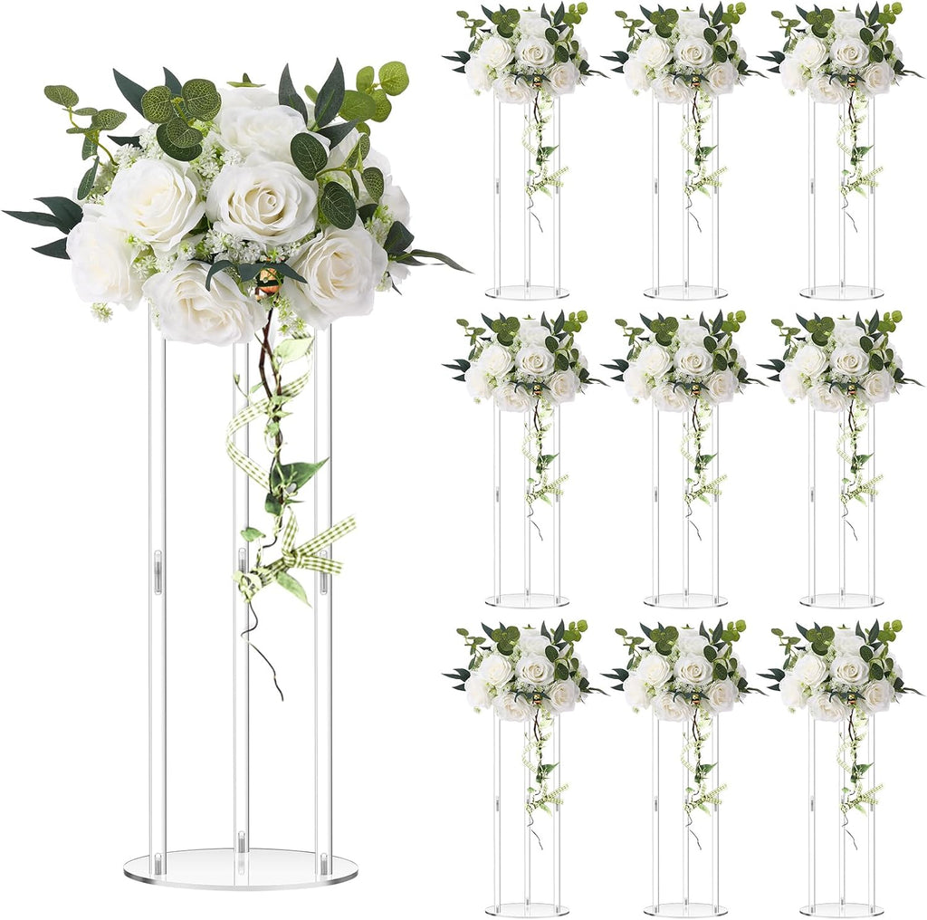 Teenyyou 10 Pcs 20 Inch Tall Acrylic Vase Wedding Centerpieces Clear Flower Stand Acrylic Centerpiece Stand Floral Vase Elegant Display Holder for Wedding Birthday Party Table Decorations