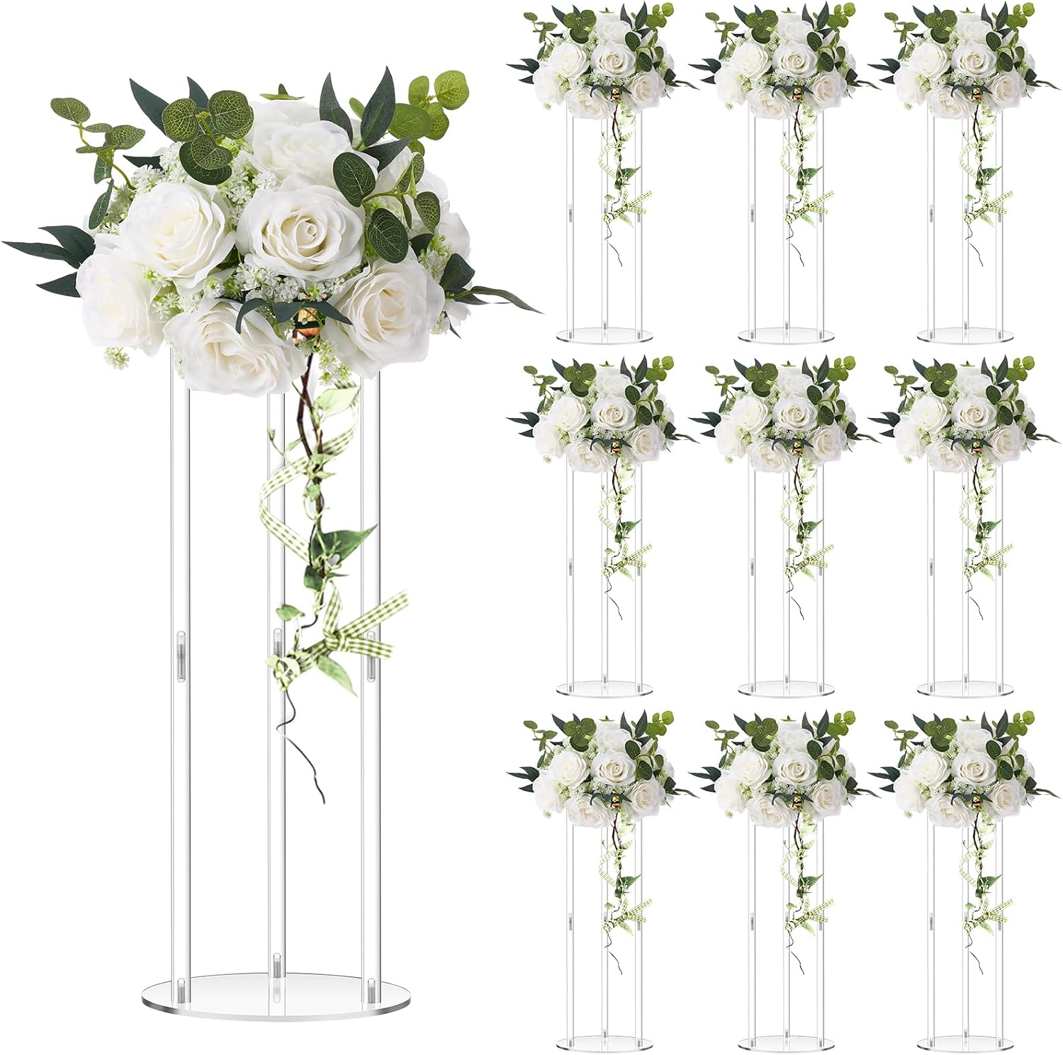 Teenyyou 10 Pcs 20 Inch Tall Acrylic Vase Wedding Centerpieces Clear Flower Stand Acrylic Centerpiece Stand Floral Vase Elegant Display Holder for Wedding Birthday Party Table Decorations