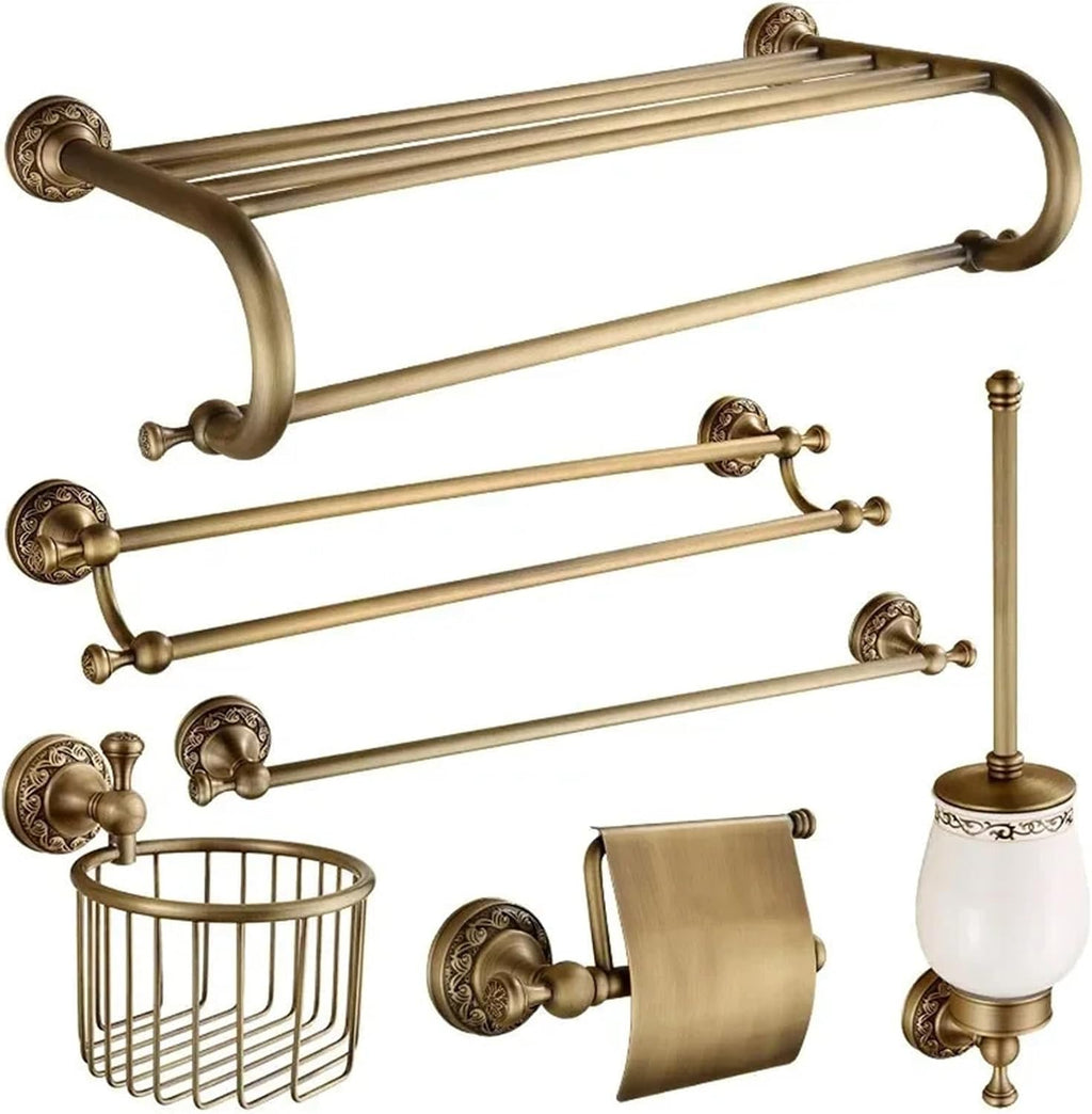 Bathroom Accessories Antique Brass Collection, Towel Ring, Paper Holder, Toilet, Coat Hook, Bath Rack, Soap Dish(Swivel Rack - 3 Bars)