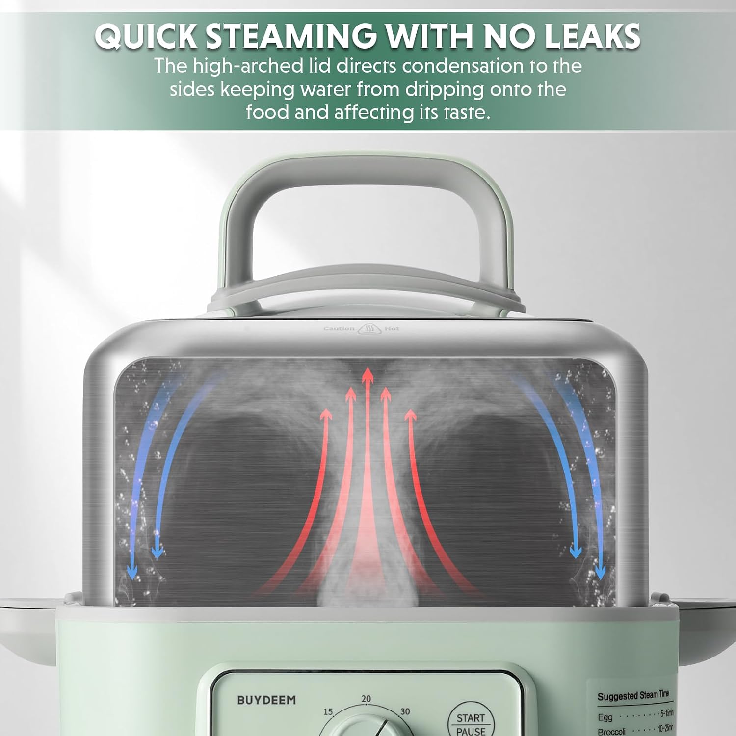 BUYDEEM G52 5.3 Quart Electric Food Steamer for 1-3 Servings, Vegetable Steamer for Cooking, 2-hour Keep Warm, 7 Preset Timings, Dual Boil-Dry Protection, Stainless Steel, Cozy Greenish