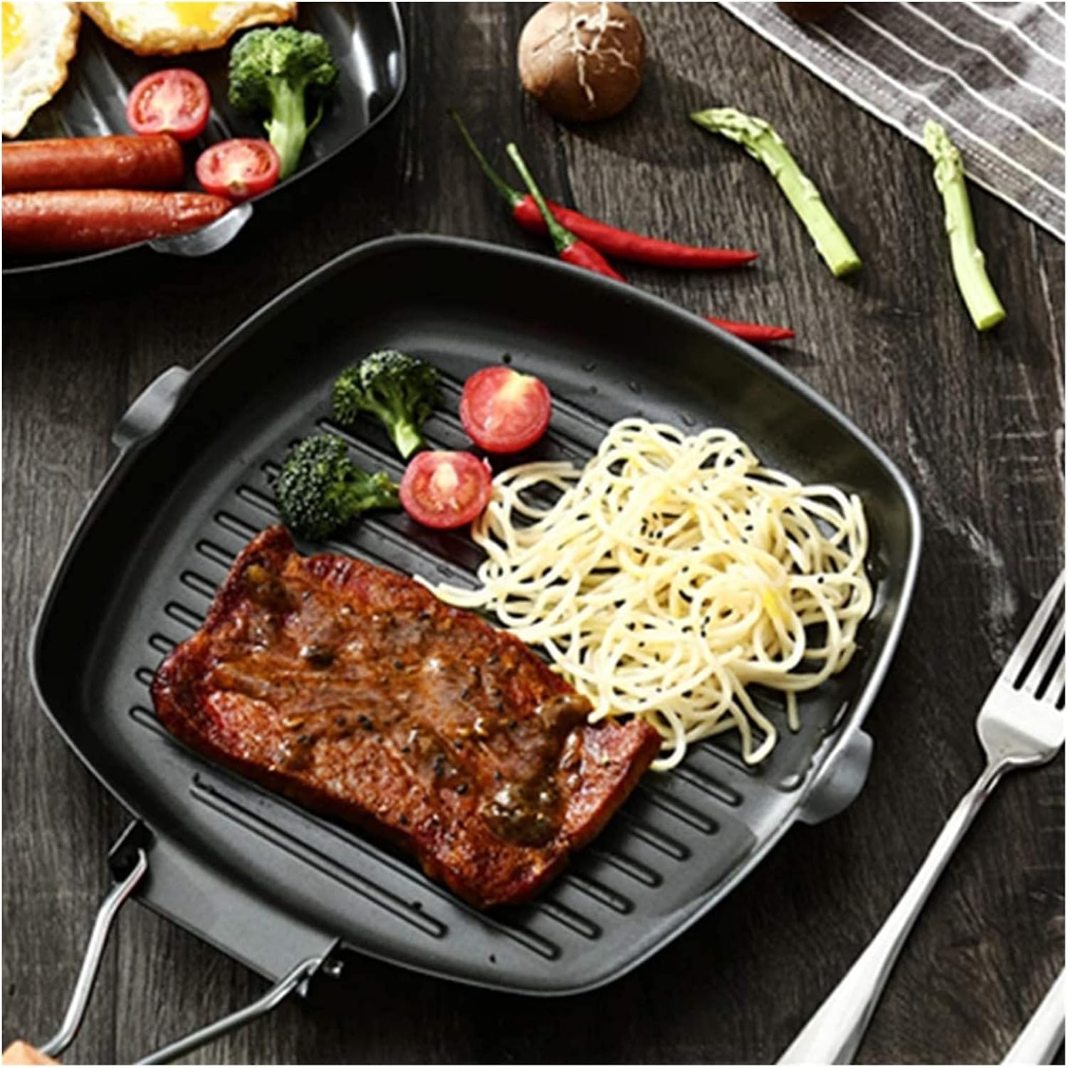 Wok Pan Pan Cast Iron Frying Pan - Non-Stick Frying Pan with Foldable Frying Pan Strips for Home Kitchen Appliances Vision