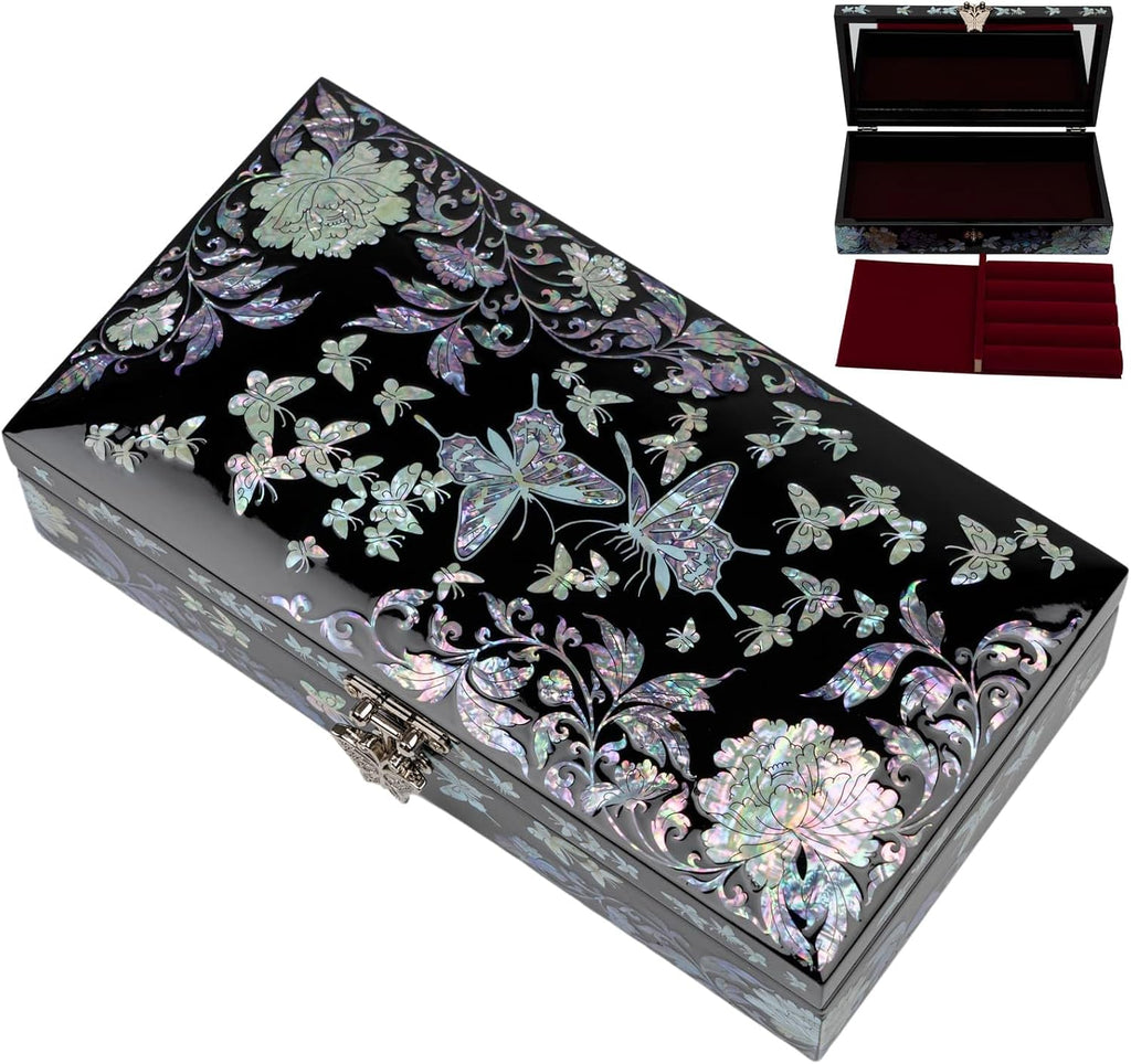 February Mountain Butterfly Pearl Jewelry Box with Removable ring tray - Ideal Gift for Her on Any Occasion