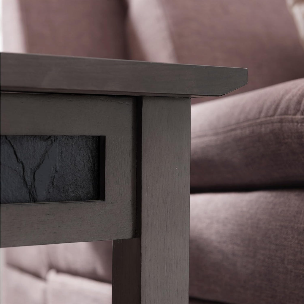 Leick Home 10056-GR Slate Recliner Wedge Table with Shelf, Smoke Gray Oak and Black