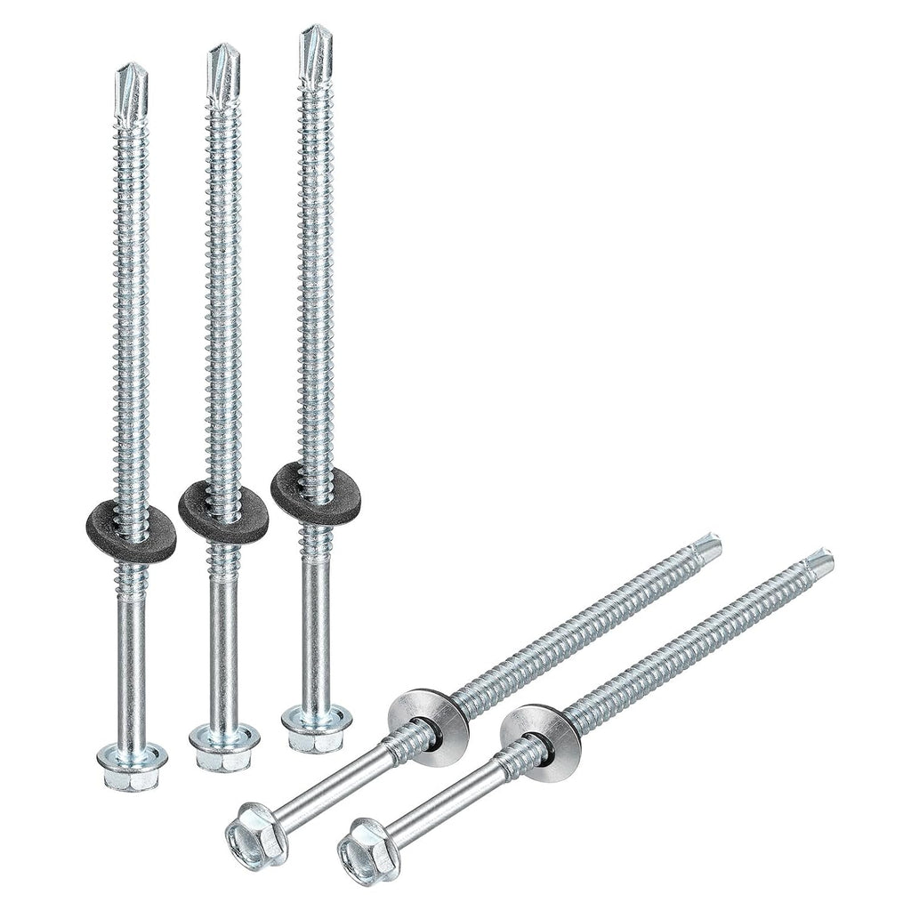 uxcell #14x4-8/9 Self Drilling Screws with Rubber Washer, 200Pcs Zinc Plated Finish Hex Head Self Tapping Screws with EPDM Washer for Metal
