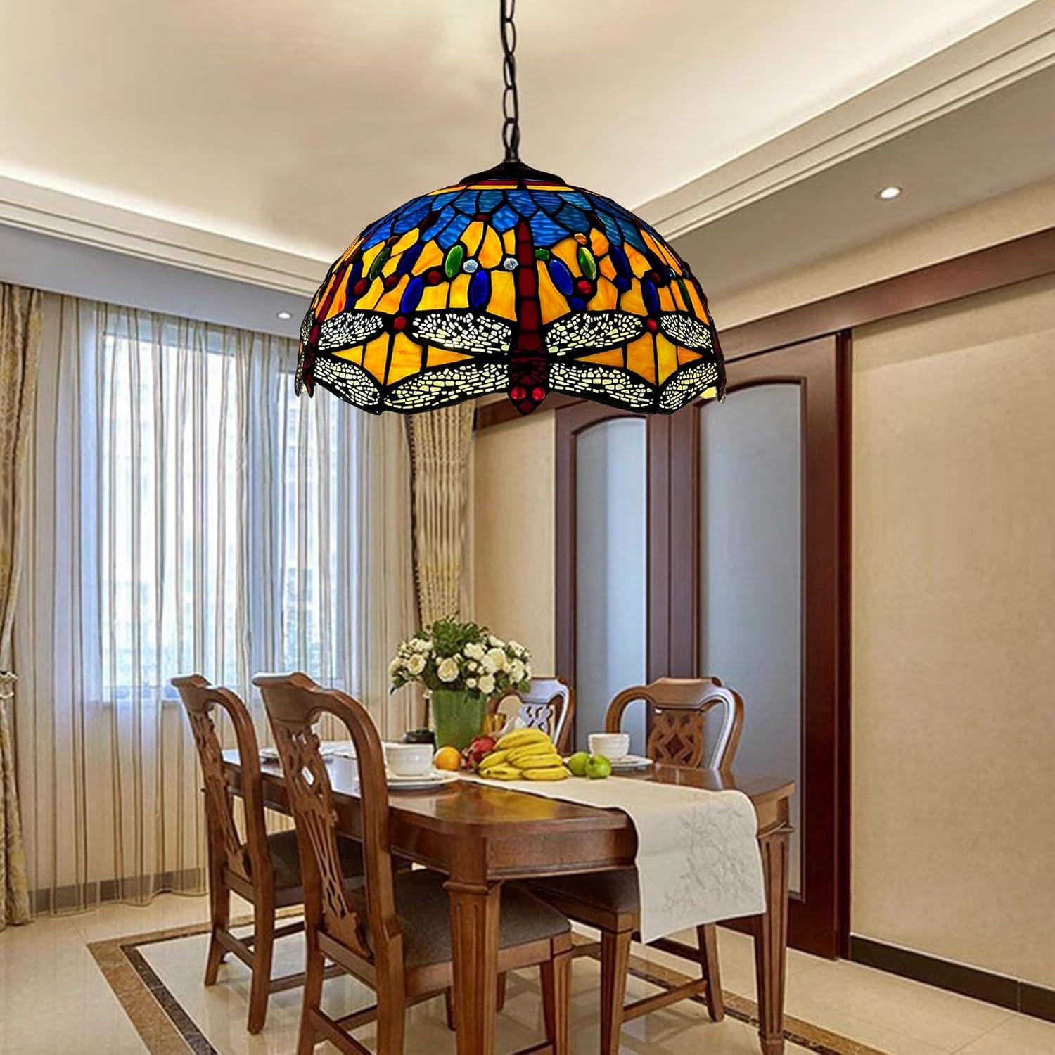16-Inch Dragonfly Lampshade Replacement, Tiffany Style Stained Glass Lamp Shade Only for Table Lamps Pendant Lamps Floor Lights Ceiling Fixture,Orange