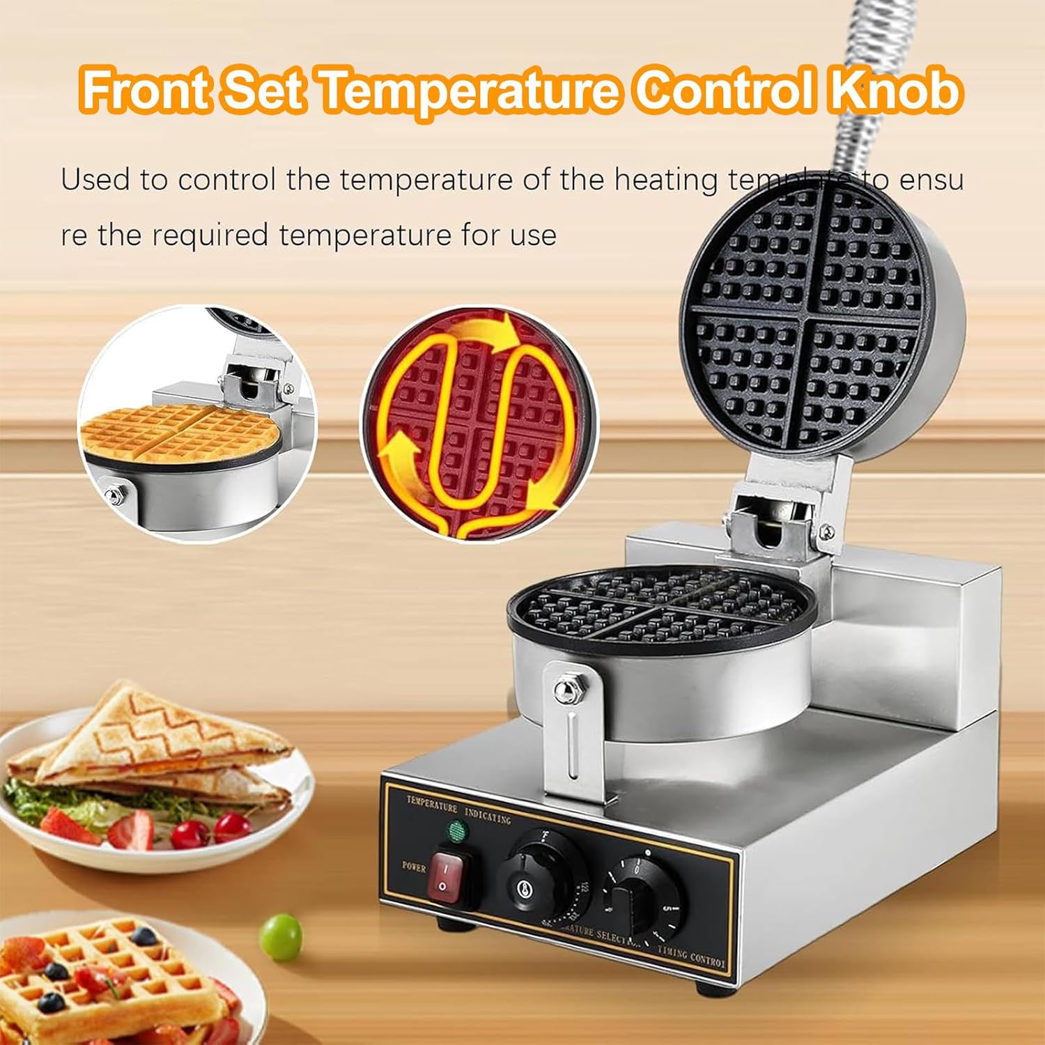 Electric Waffles Maker Machine | Nonstick Waffle Making Machine | Home Appliance Breakfast Dessert Frying Pan | Small Fried Eggs Waffle Maker | for Snack Bar/Cafe,SingleHead