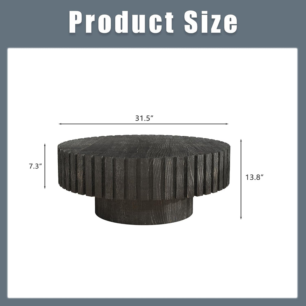 Round Coffee Table for Living Room, 31.5' Circle Wood Center Table with Pedestal for Apartment, Easy Assembly, Graphite Black