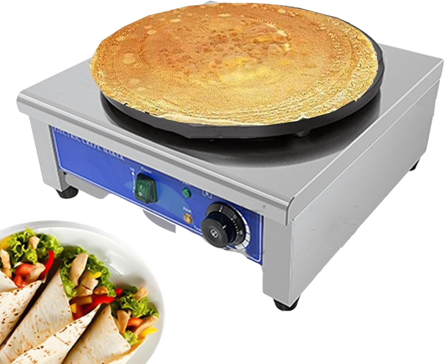 Electric Pancake Maker 15.7'/40CM Electric Frying Pan Pizza Making Machine Flat Plate Griddle | Adjustable Temperature 50-300℃(122-572℉) | Baking Machine for Commercial and Home Use