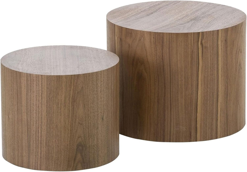 18.9' Round Nesting Coffee Table Set of 2,Wooden Circle Coffee and End Tables,Durable Accent Furniture,Modern Space-Saving Design for Small Living Rooms,Offices,No Assembling Needed (Walnut)