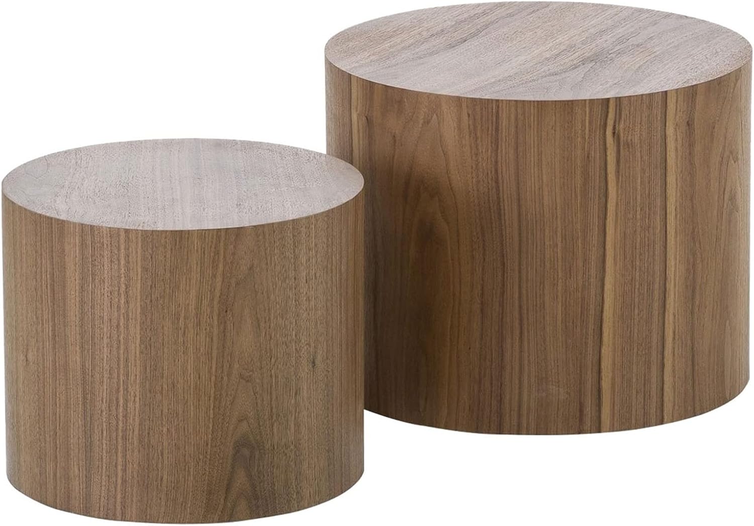 18.9' Round Nesting Coffee Table Set of 2,Wooden Circle Coffee and End Tables,Durable Accent Furniture,Modern Space-Saving Design for Small Living Rooms,Offices,No Assembling Needed (Walnut)