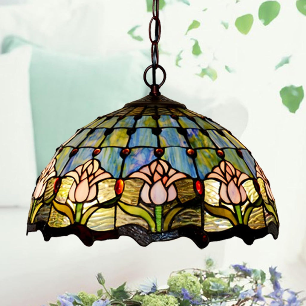 16 Inch Tulip Lampshade Replacement Tiffany Lamp Shade, Handmade Blue Tulip Stained Glass Lampshade Only for Floor Lights Table Lamps Ceiling Pendant Hanging Light Chandelier