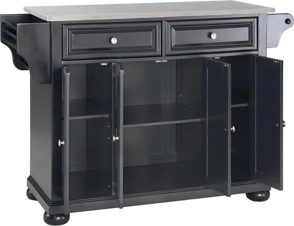 Crosley Furniture Alexandria Stainless Steel Top Rolling Kitchen Island Storage Cart, Spice Rack, Black