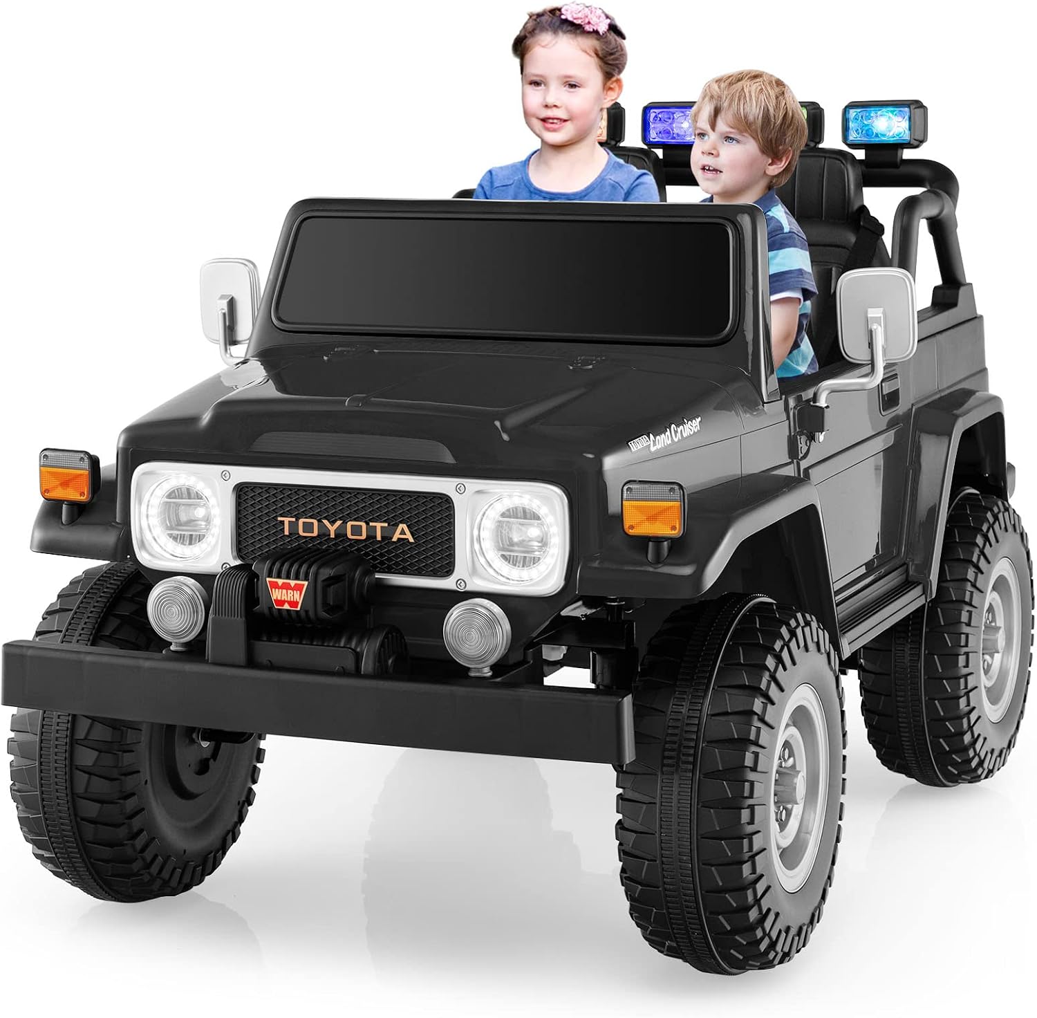 Costzon 2 Seater Ride on Car, 12V Licensed Toyota FJ40 Ride On Truck w/ 2.4G Remote Control, Spring Suspension, Storage Box, Colorful Lights, Music, USB Port & FM, Electric Car for Kids (Black)