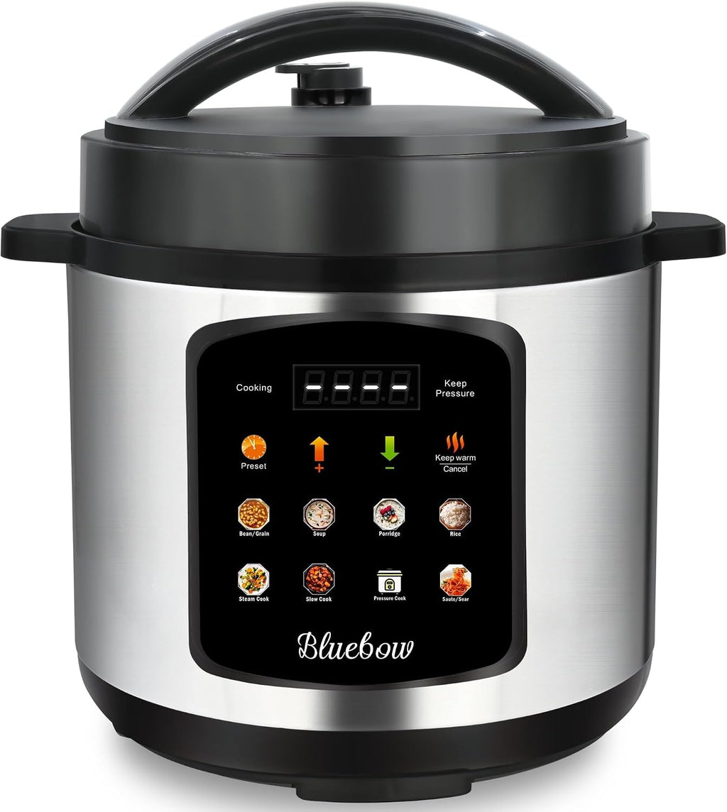 Chefvia 6.5 Quart 8-in-1 Electric Pressure Cooker – Stainless Steel Multi-Cooker With LED Display, Slow Cook, Rice, Steam, Sauté & Warm Functions – Black & Silver Kitchen Appliance