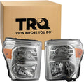 TRQ 2 Piece Headlight Assembly Set Halogen Chrome Bezel Driver & Passenger Side Compatible with 2011-2016 Ford F-250 Super Duty F-350 Super Duty FO2502290 FO2503290