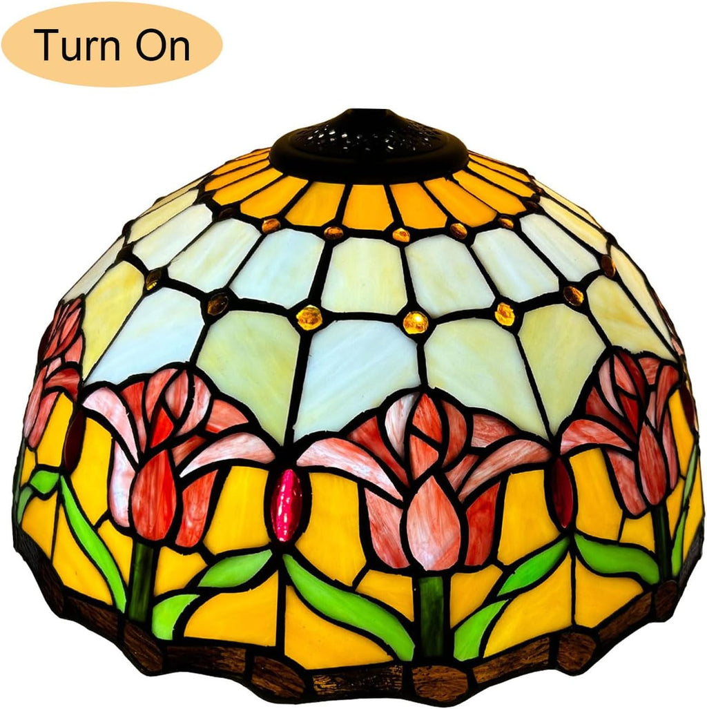 Red Tulip Tiffany Lamp Shade Replacement, Only 16X9 Inch Stained Glass Lampshades, Suitable for Table Lamp Floor Lamp Hanging Pendant lamp Ceiling Light Desk Lamp Bedside Reading Lamp