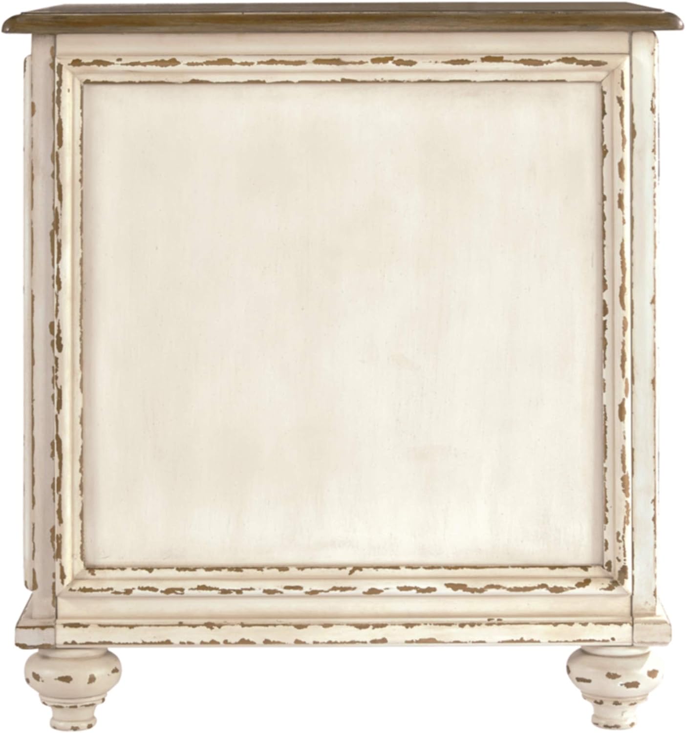 Signature Design by Ashley Realyn Farmhouse Chair Side End Table with Cabinet For Storage, Antique White & Brown