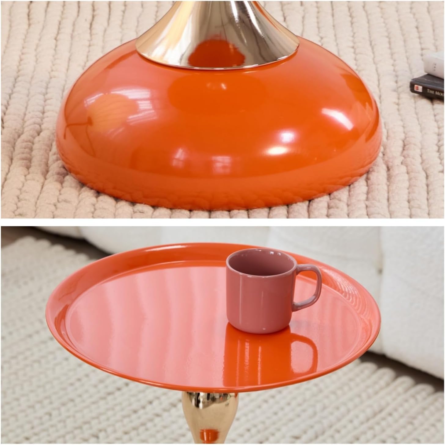 2-Pack Sleek Hourglass Side Table - Modern Stylish Hermes Orange Accent Table | Glossy Finish & Chic Metallic Detail - Ideal for Living Room, Bedroom, Cafe & Home Decor Spaces