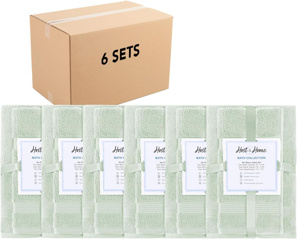 Arkwright Solid 36 Piece Bath Towel Set Bulk, 100% Cotton 600 GSM Soft Absorbent Bathroom Towels for Hotel, Spa or Vacation Rental, Eucalyptus Green (12 Bath Towels, 12 Hand Towels, 12 Washcloths)