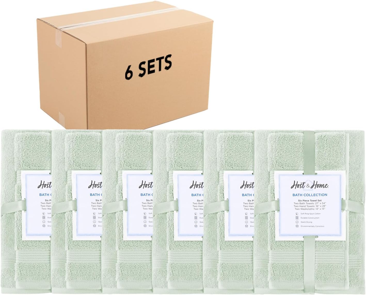 Arkwright Solid 36 Piece Bath Towel Set Bulk, 100% Cotton 600 GSM Soft Absorbent Bathroom Towels for Hotel, Spa or Vacation Rental, Eucalyptus Green (12 Bath Towels, 12 Hand Towels, 12 Washcloths)