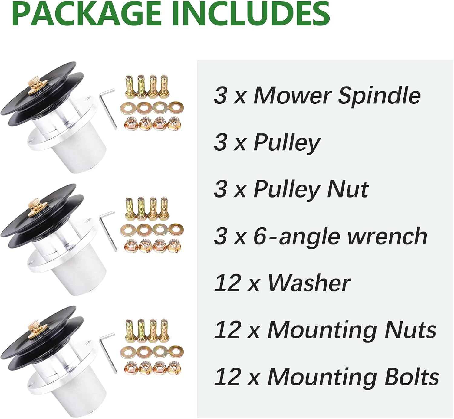 037-2000-00 037-2050-00 Spindle Assembly with 033-4890-00 Pulley Fit for 54 inch Bad Boy MZ MZ Magnum ZT Avenge Deck Lawn Mower (3 Pack)