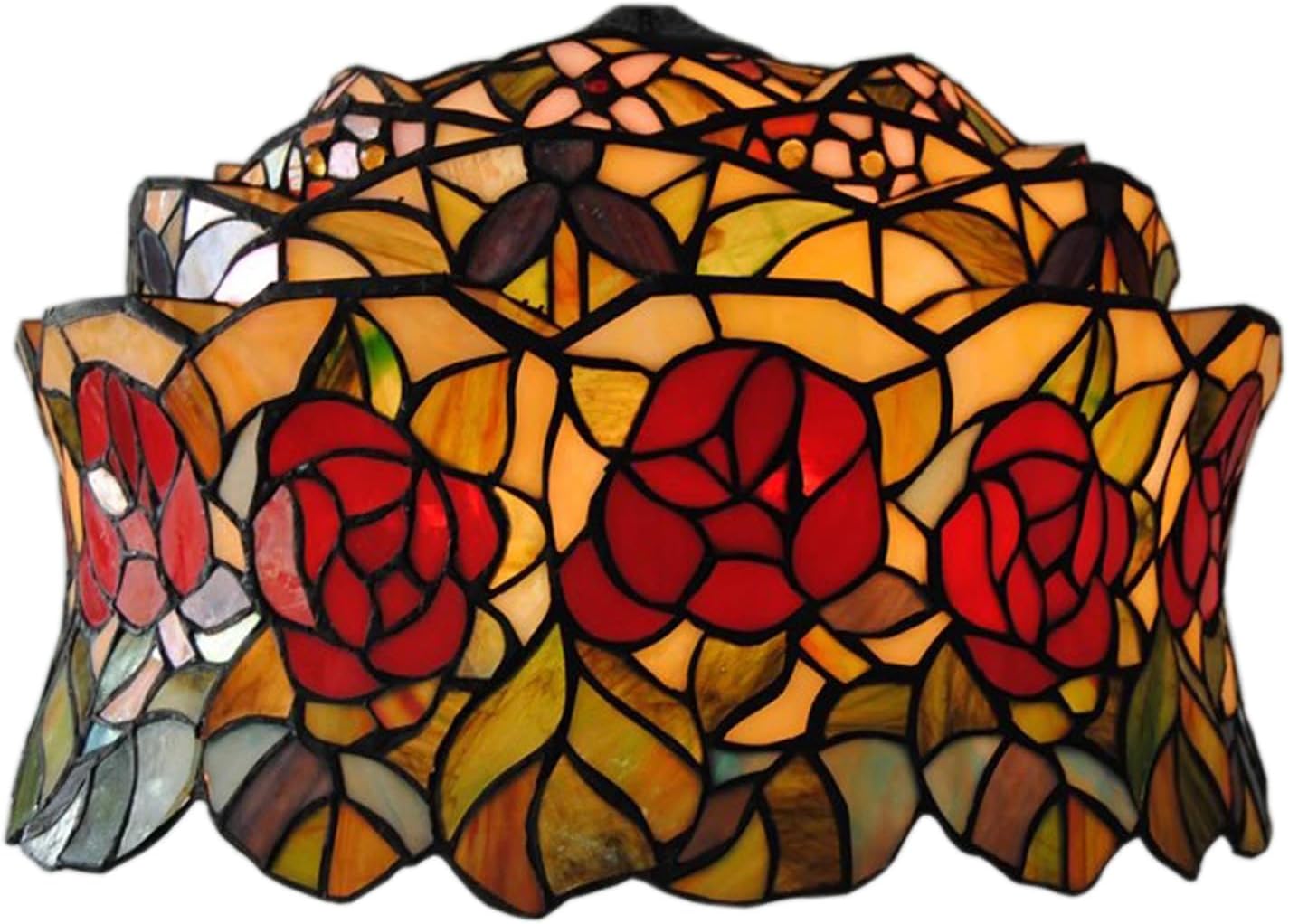 Tiffany Lamp Shade Replacement Only 16X9 Inch Rose Stained Glass Lampshades, Vintage Red Flower Hat Light Cover for Table Lamp Floor Lamp Hanging Pendant lamp Ceiling Light