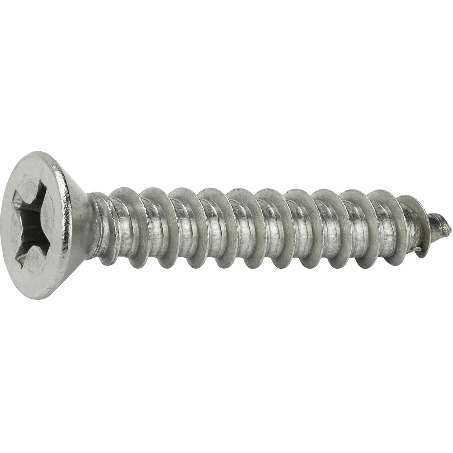 #10 x 2 Flat Head Sheet Metal Screws, Phillips Drive, Stainless Steel 18-8, Full Thread, Bright Finish, Self-Tapping, Quantity 2500 By Fastenere