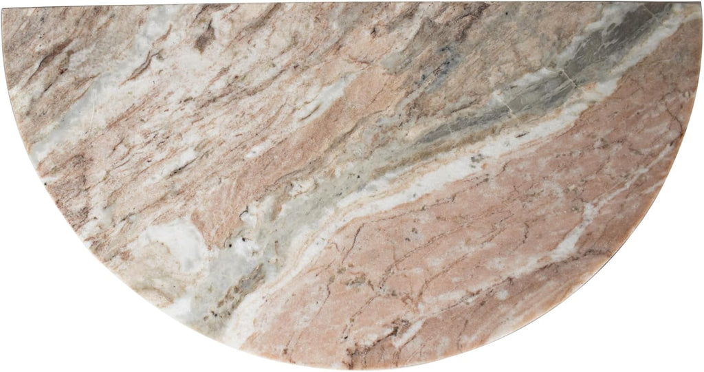 JONATHAN Y MTB1109A Patrice 20' Art Deco Minimalist Natural Marble Handmade Demilune Side Table, Side Table for Living Room, Bedroom, Bathroom, Pink/Beige/White