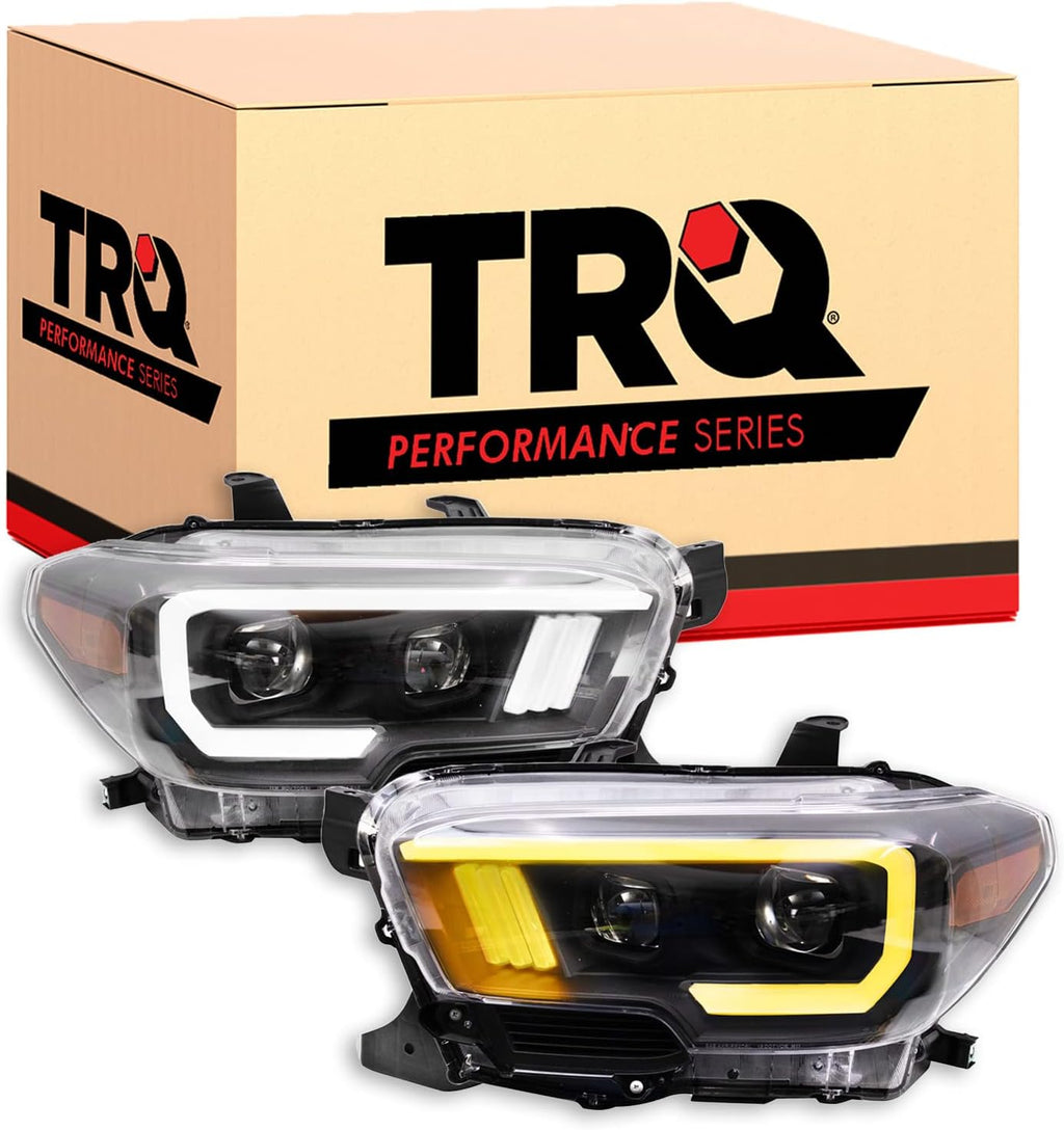 TRQ Performance Driver and Passenger Side Headlight Assembly Set Compatible with 16-22 Toyota Tacoma SR SR5 without LED Daytime Running Lights