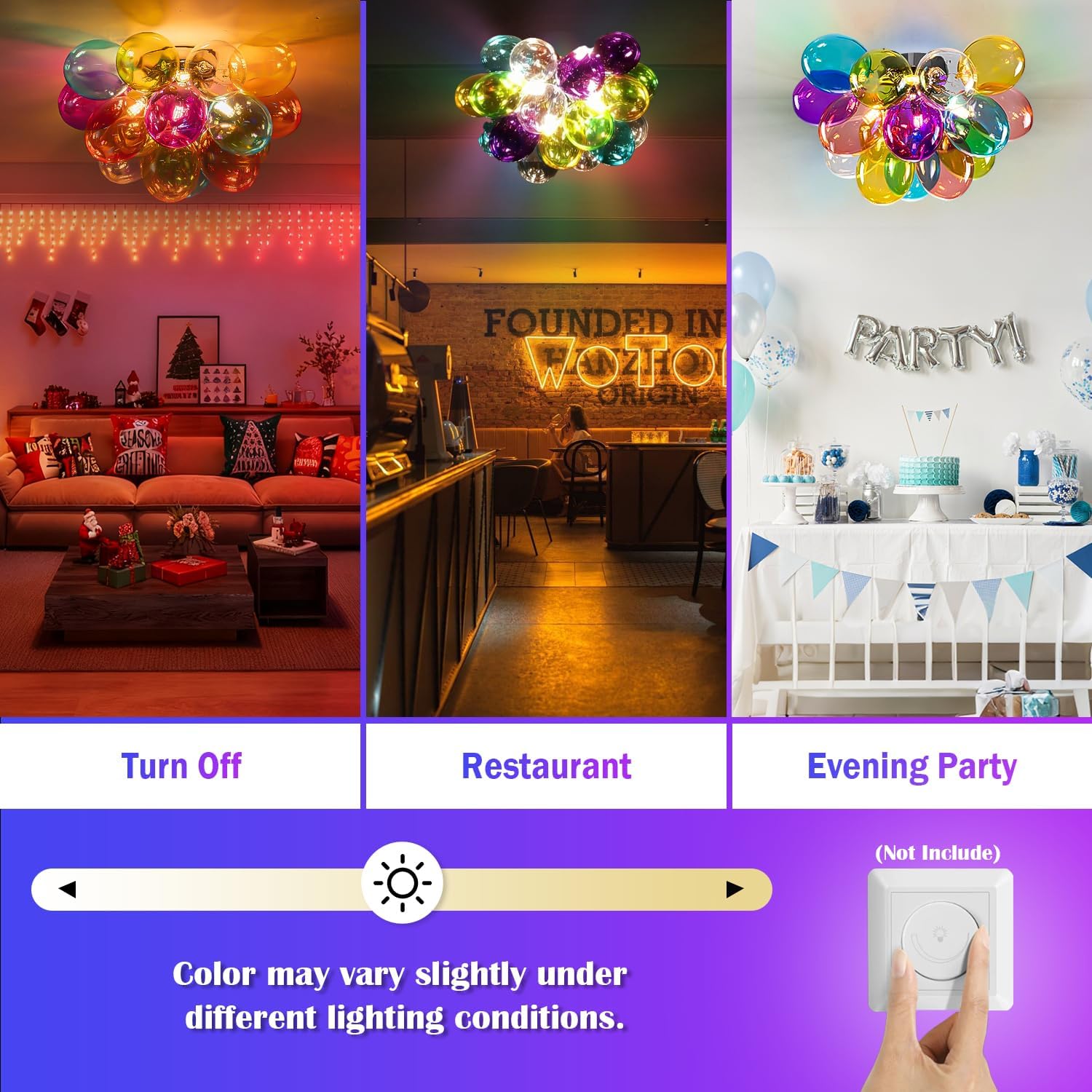 Semi Flush Mount Bubble Chandelier,Close to Ceiling Light Fixtures,16' Modern Bubble Balloon Glass Chandelier with Colorful Globe Glass Shades Pendant Light (Colorful Ceiling, 16 inch)