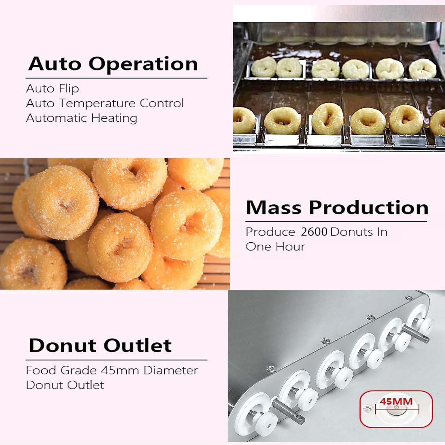 Kolice Commercial 2600pcs/hour Mini 6 Rows Donut Machine, Doughnut Maker, Frying Donuts Maker, Mini Donut Maker, Street Food Snack Food Equipment