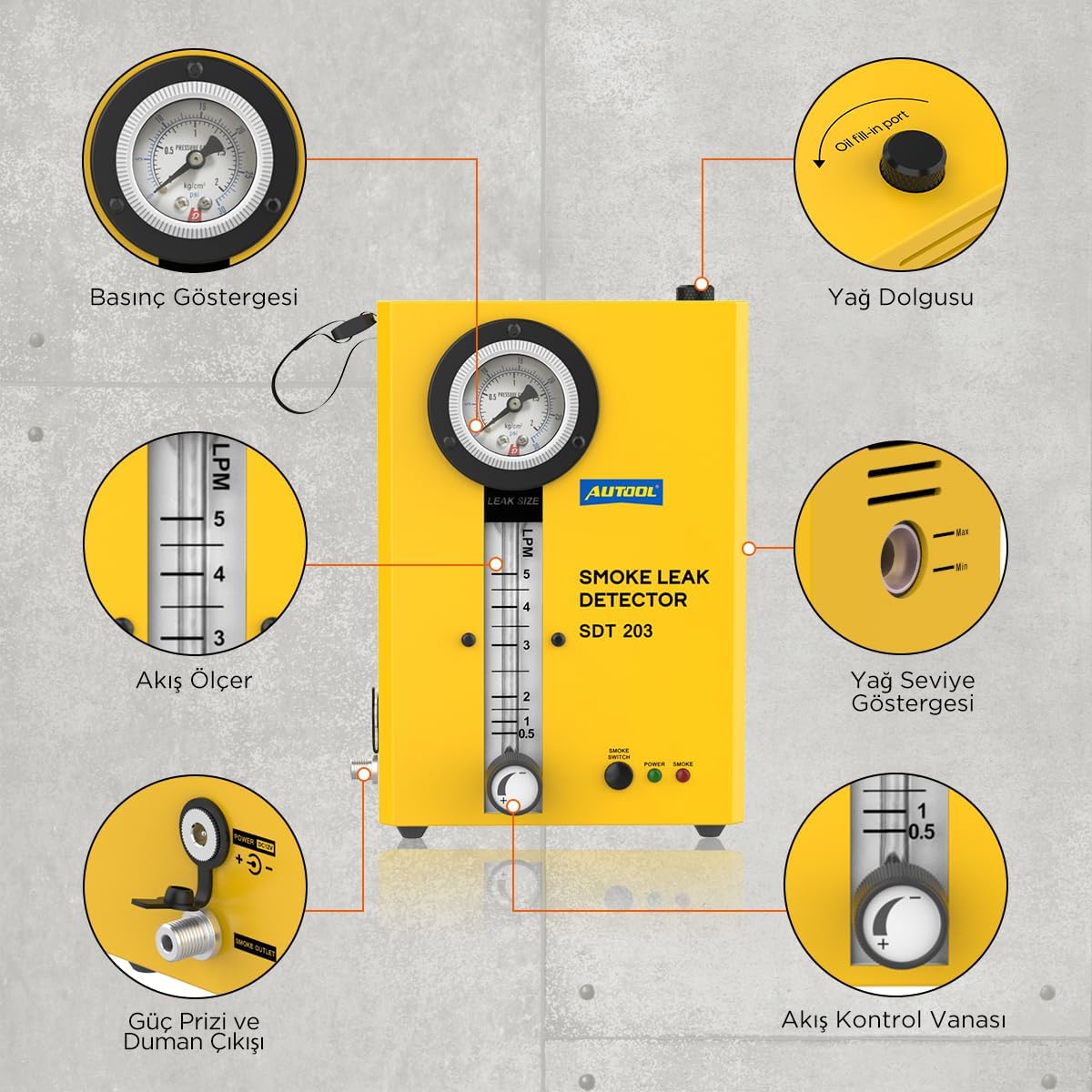 AUTOOL Automotive Smoke Machine, EVAP System Smoke Leak Detector with Air Pump/Flow Indicator/Pressure Gauge for All DC12V Vehicles
