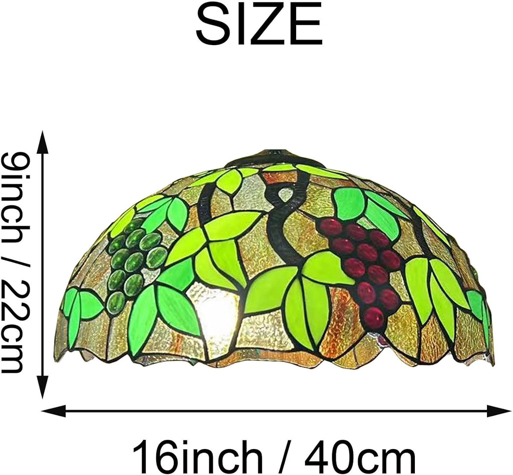 Tiffany Lamp Shade Replacement 16X9 Inch Vintage Stained Glass Lampshades Only with Cap Christmas Home Decor Green Grape Design Handmade Light Cover for Table lamp Pendant Light Floor Lamp