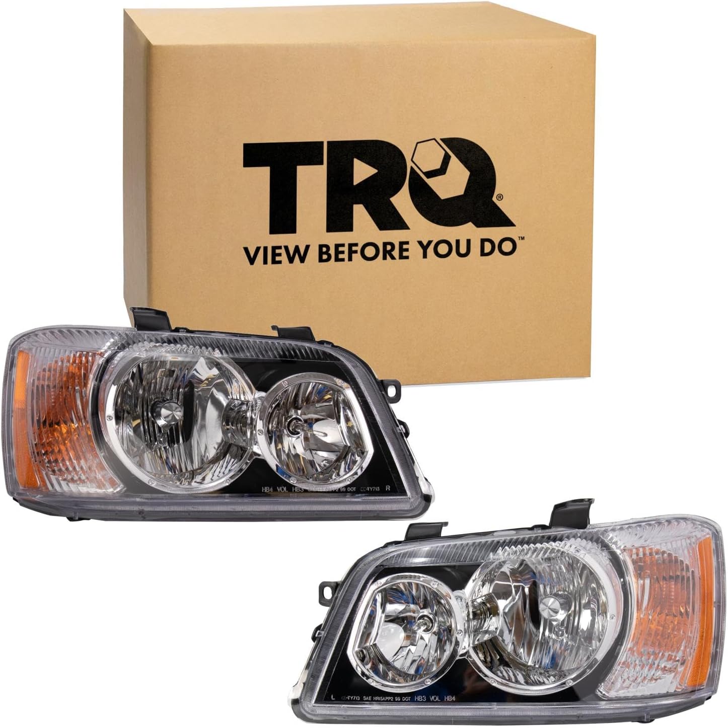 TRQ Driver and Passenger Side Headlight Assembly 2 Piece Set Compatible with 2001-2003 Toyota Highlander