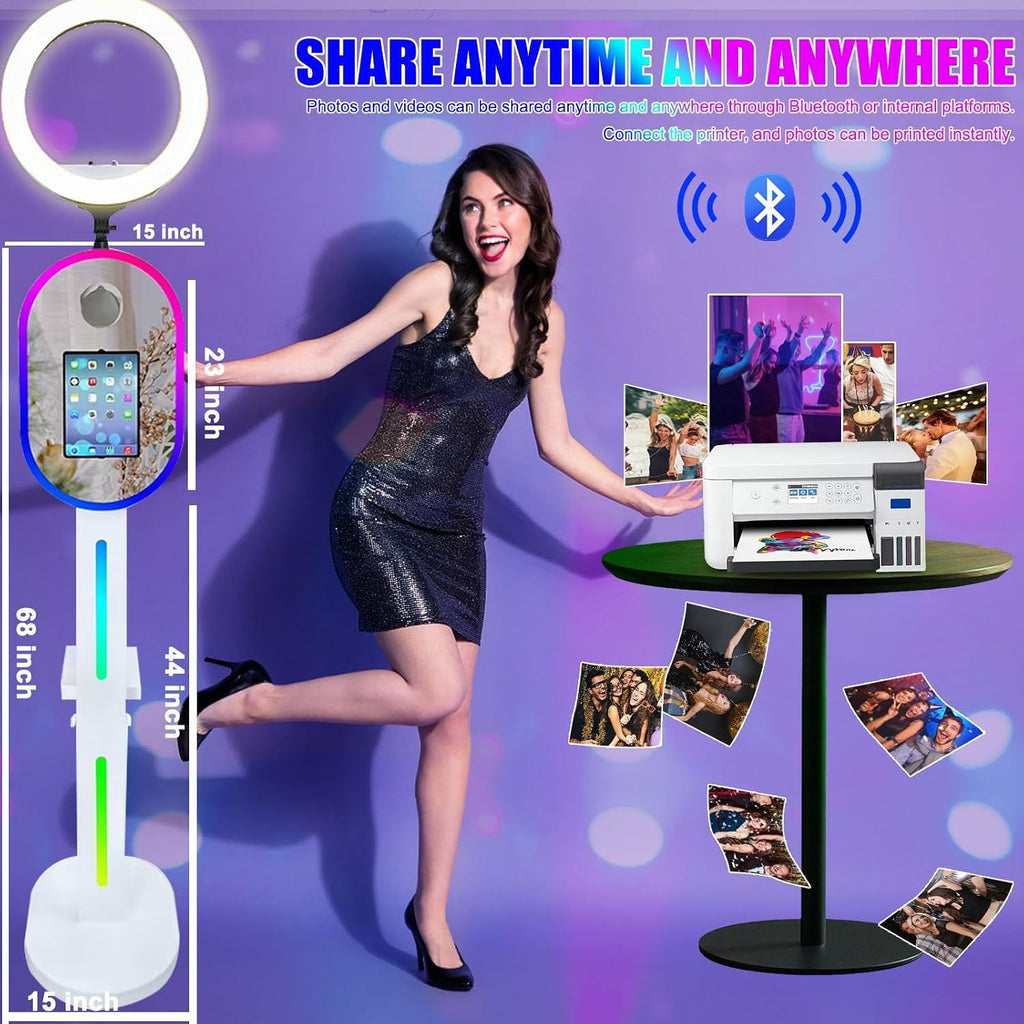 RDYMONKEY Photo Booth for All iPad and for Camera Dualuse Selfie Station Shell Stand APP Control RGB Ring Light Music Sync Light Box Photobooth Machine with Flight Case for Rental
