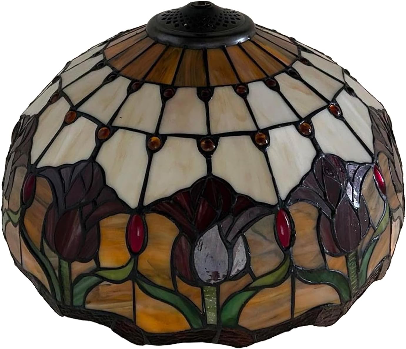 16 Inch Tulip Stained Glass Lampshades, Tiffany Replacement Lamp Shade, Only Handmade Retro Glass Shade Replacement for Table Lamp Pendant Light Floor Lamp Ceiling Fixture,Red